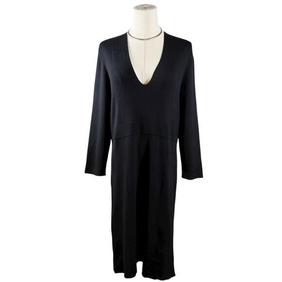 Banana Republic Black V-Neck Stretch Knit Dress | Silk Cotton Blend Bodycon | L - Picture 2 of 11